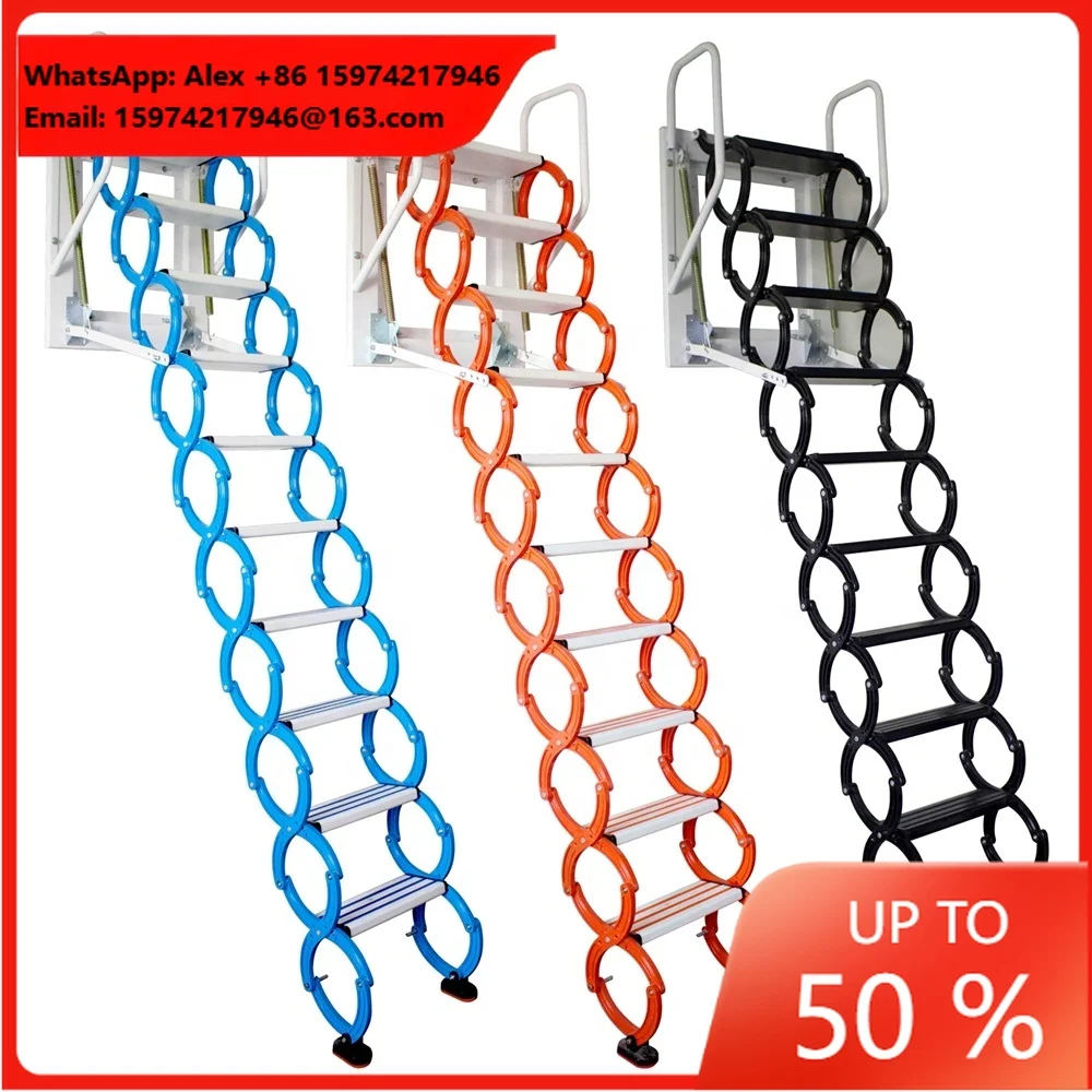 Wall Mounting Retractable Ladder Housetop Access Outdoor Folding Stairs