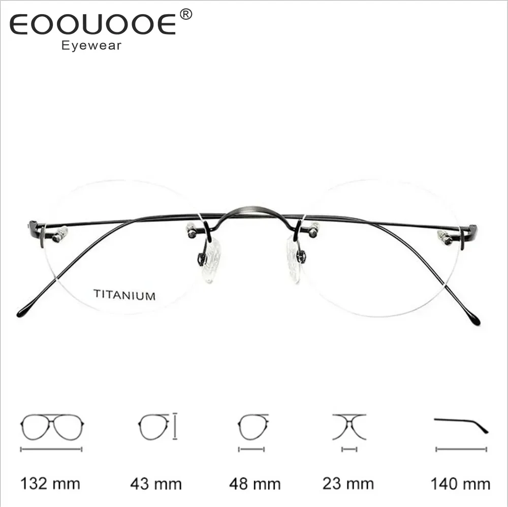 100%Titanium Rimless Eyeglasses Steve Jobs Men's Oval Round Eyewear RX Prescription Optical Lightweight Glasses Frame