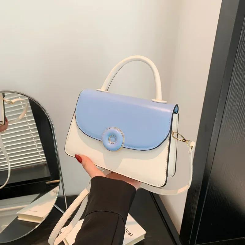 Premium textured bag fashionable contrasting color portable small square bag women's versatile shoulder messenger bag