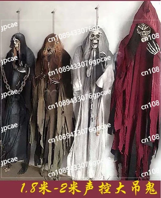 

New Voice-activated Skeleton Big Hanging Ghost, Halloween Haunted House Secret Room Props, Bar KTV Set Decoration Pendant Horror