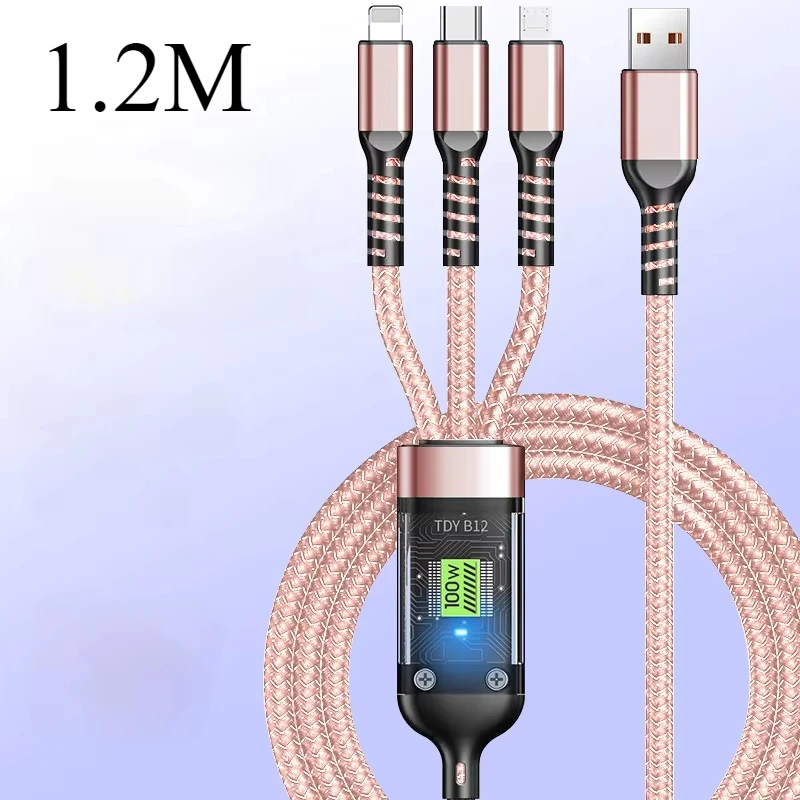 

3 In 1 100W LED Digital Display USB cable Type C Usb Micro For Iphone Samsung Huawei Xiaomi Multi Port Multiple Charging Wire