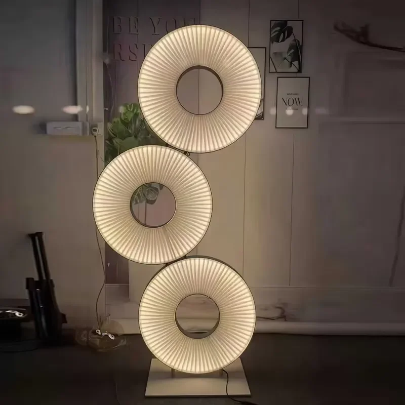 Nordic Modern 3 Ring LED Floor Lamp E27 Base Iron Structure High Brightness Standing Light For Living Room Hotel Decor Modern