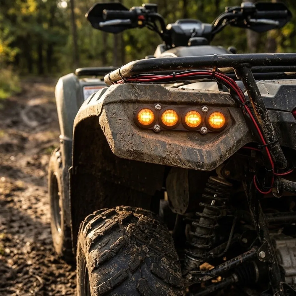 Complete For ATV UTV LED Turn Signal Kit with Wiring Harness Electronic Switch Joystick Switch 4 Red 4 Amber Lights