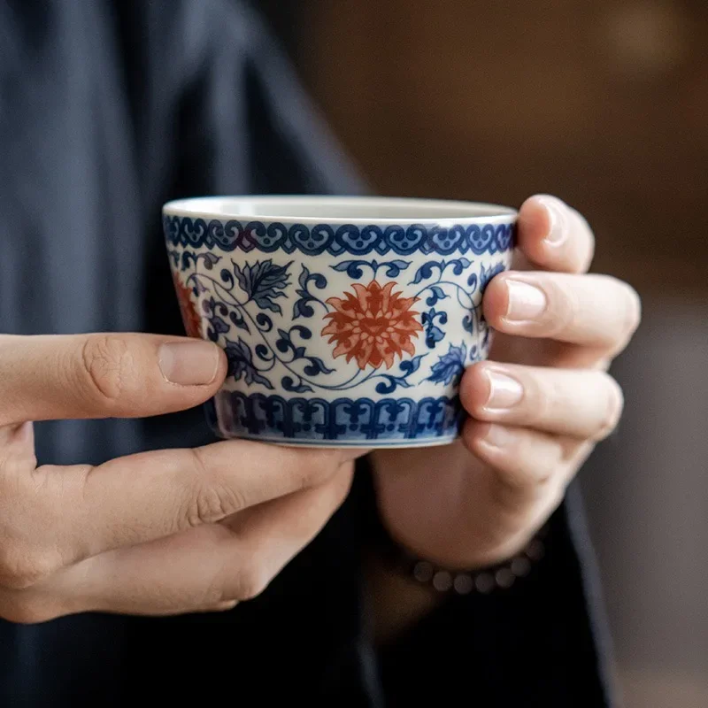 Jingdezhen Firewood Kiln Master Cup Blue and White Hand-painted Teacup Large Ceramic TeaCup Handmade KungFu Teacup Tea Tableware
