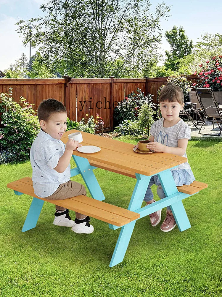 ZK Outdoor Conjoined Tables and Chairs Combination Courtyard Children's round Picnic Table Kindergarten Game Table Kit