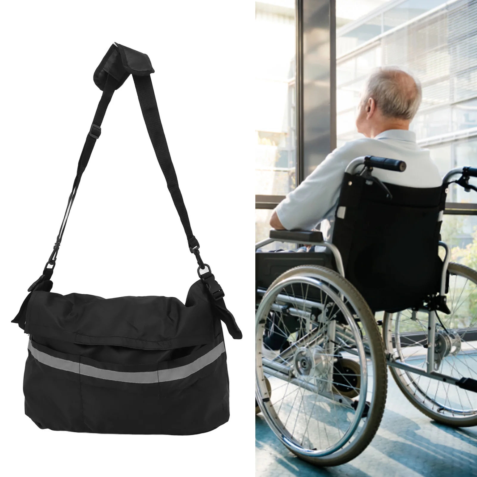 Polyester Walker Bag Walker Pouch Bag Polyester Foldable Wheelchair Backpack Carry Bag for Seniors Elderly Wheelchair Carry Bag