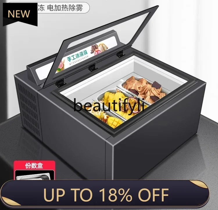 

New arrive Display cabinet Small desktop commercial ice cream thick cut fried yogurt stall cabinet Flip door freezer