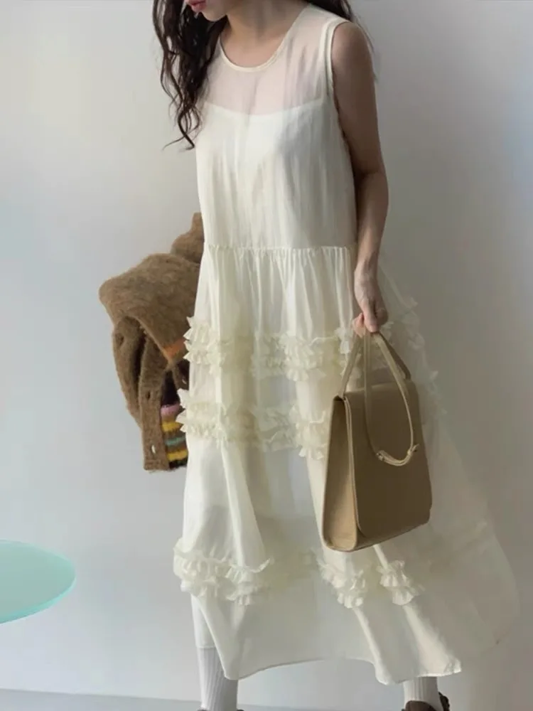 Estilo coreano primavera e verão nova borda fungo versátil bolo colete saia longa