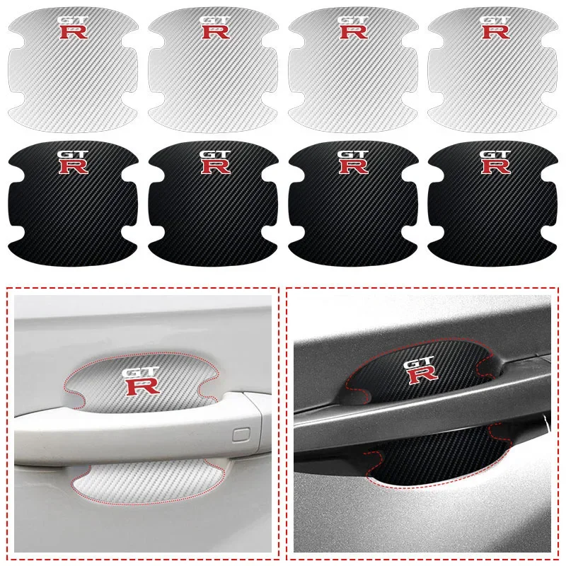 4Pcs/Set Car Door Handle Sticker Carbon Fiber Scratches Resistant for Nissan Tiida Teana ALTIMA SYLPHY MURANO KICKS GTR Hub Caps