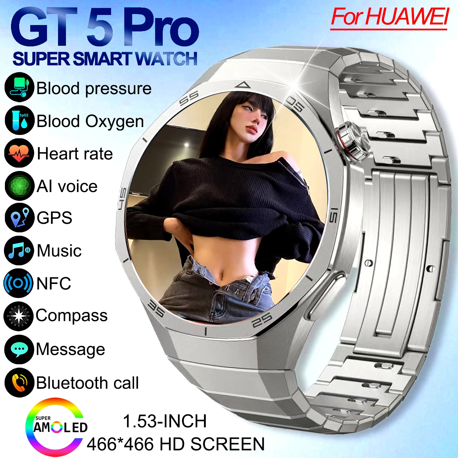 

Для Huawei Watch GT5 Pro Смарт-часы 1,53-дюймовый HD AMOLED-экран NFC GPS-трекер BT Call Мониторинг здоровья Часы Мужчины Женщины 2025