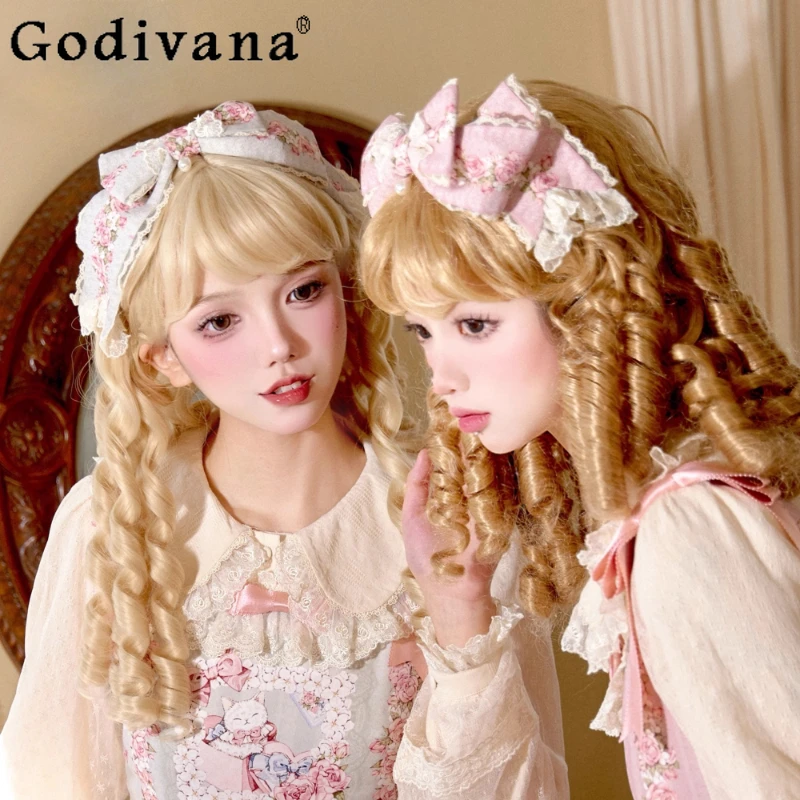 

Original Lolita Headband Girl's Cute Bow Print Elegant Y2k Hair Band Hair Accessories Loli Lo Sweet Kawaii Daily KC