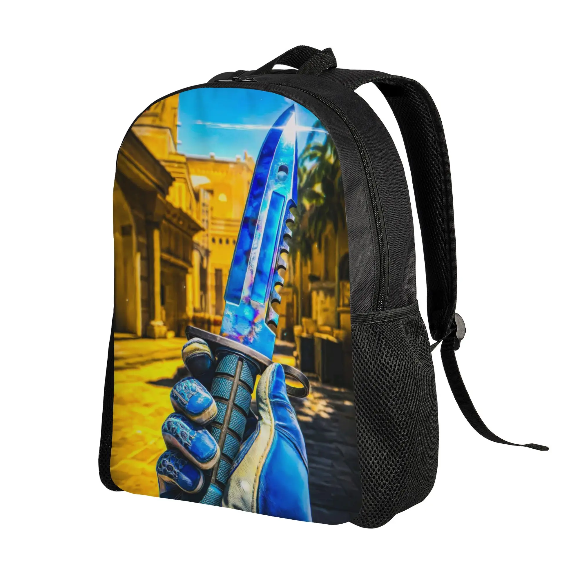 Back to school season Blue Karambit Knife Desert Scene Print Bookbag  Office Workers Vintage Backpack