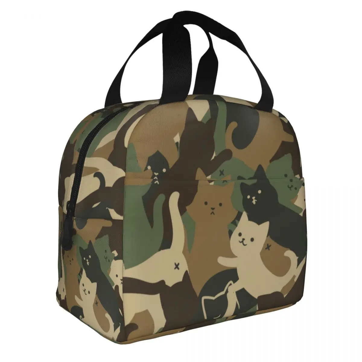 Custom Cats Camouflage Lunch Bag Women Warm Cooler Insulated Lunch Box for Student School