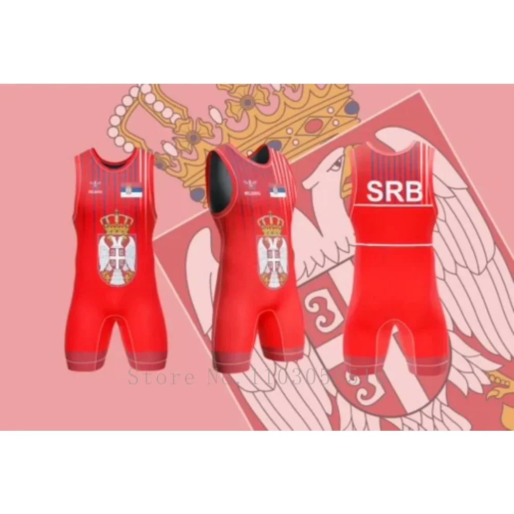 Serbia Singlet MELKHOSU Team Singlet professional-grade competition suit Wrestlers tournaments Bodybuilding weightlifting suit