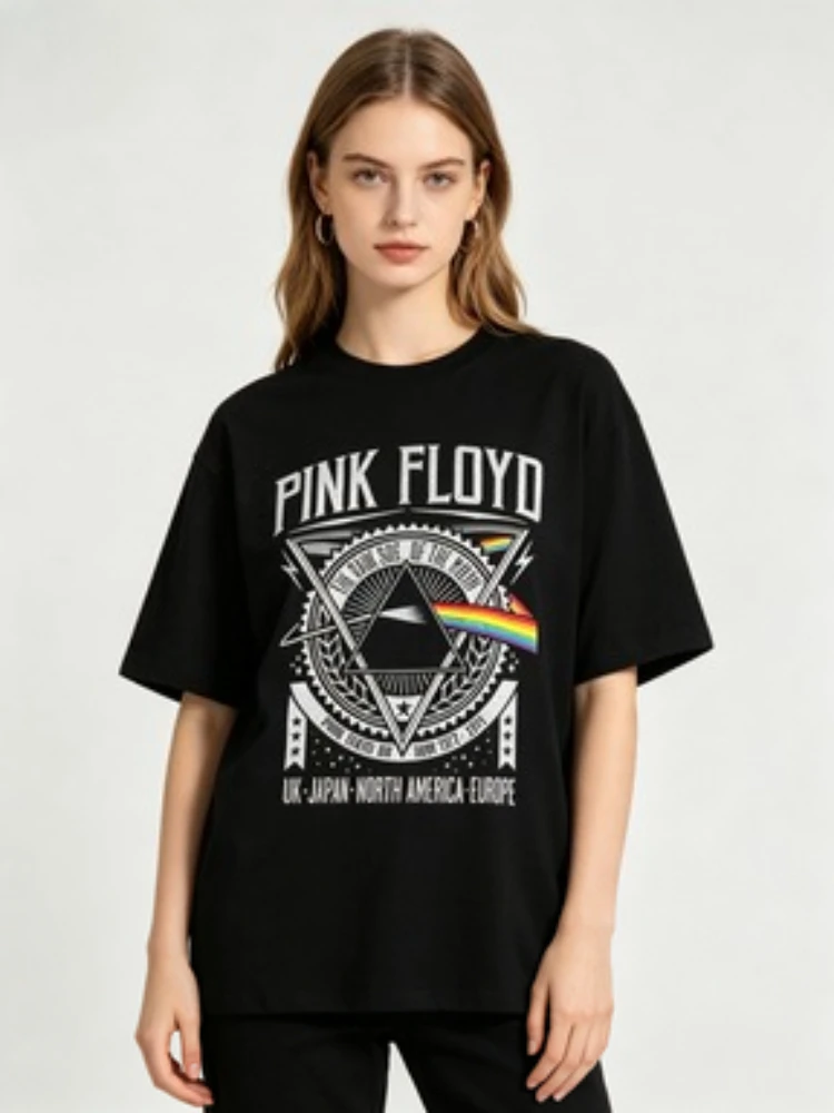 Image of Pink Floyd Dark Side of The Moon Album Art Damen-T-Shirt Vintage Herren Damen Top T-Shirt Sommer Lässiges Kurzarm-Damenoberteil
