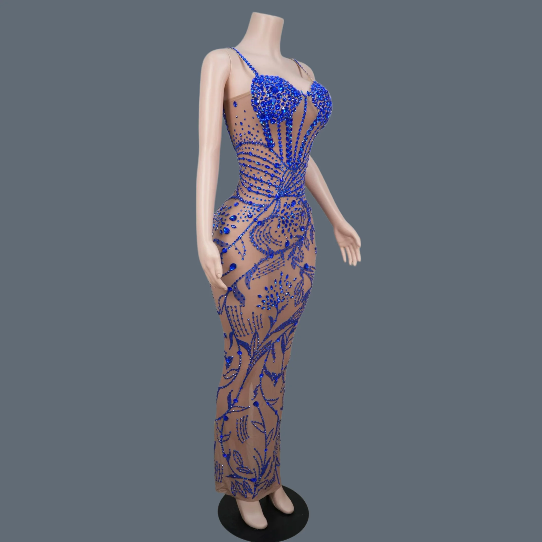 

Sparkly Rhinestone Sexy Mesh See Through Bodycon Dress Women Birthday Prom Luxury Evening Gown Red Carpet Club Stage Wear Zhiya