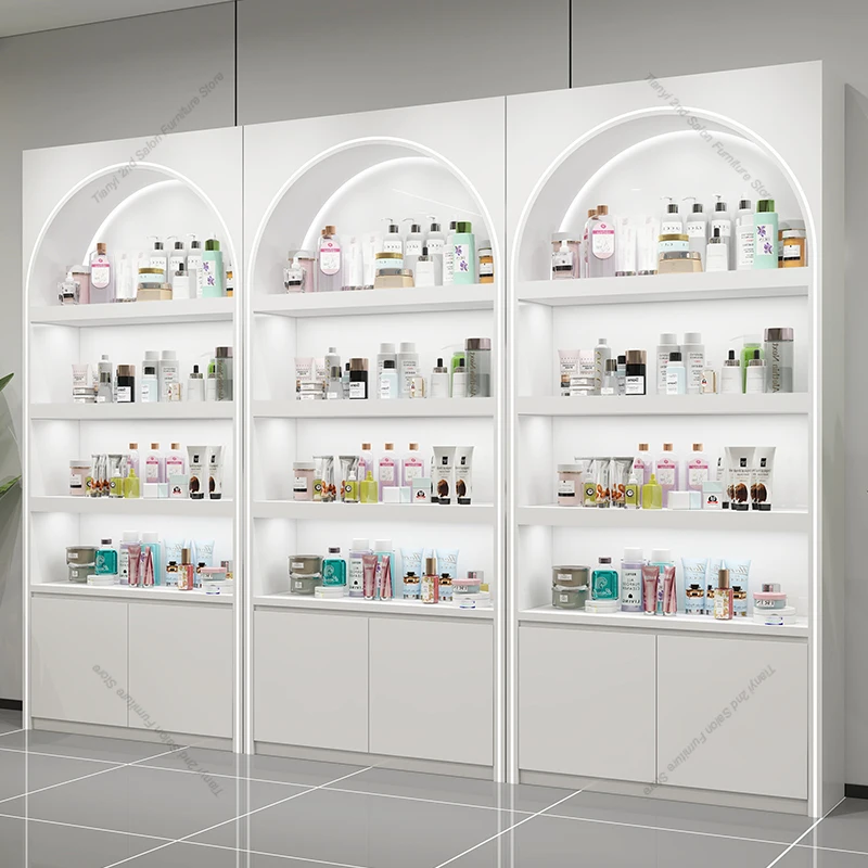 Nordic Cream Style Display Cabinet with Modern Design High-end Cosmetics Display Rack Stores Beauty Salon Office Furniture FYMC