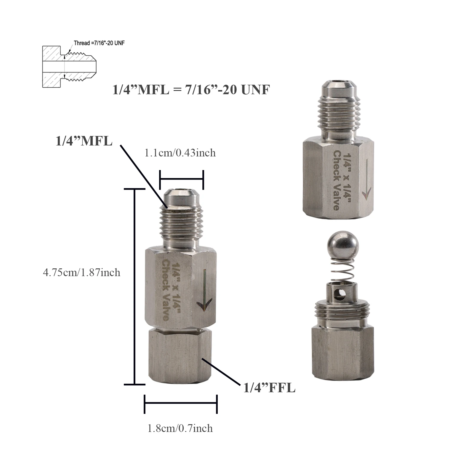 Stainless Steel MFL Gas Check Valve 1/4