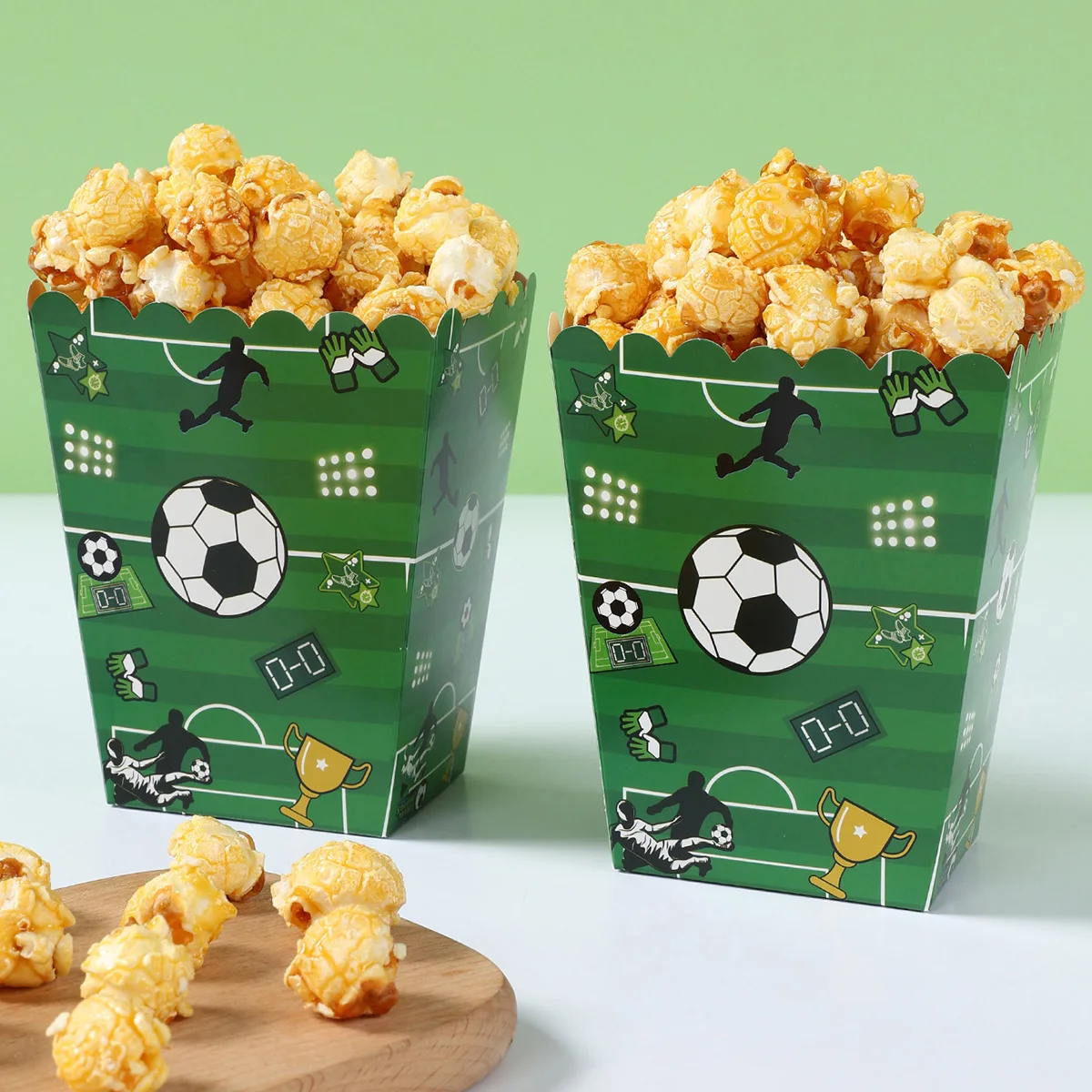 10Pcs Football Theme Party Popcorn Box Sports Soccer Candy Cookie Packing Boxes for Kids Birthday Baby Shower Party Decoration