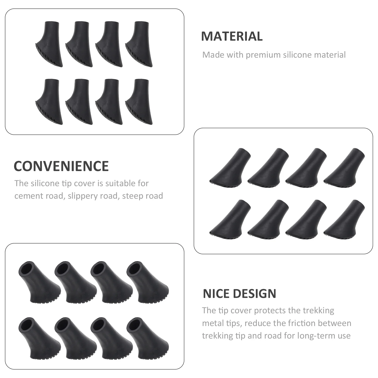 

8pcs Replaceable Silicone Alpenstock Tips Trekking Pole Covers Slip-Resistant Walking Stick Covers Durable Crutch Accessories