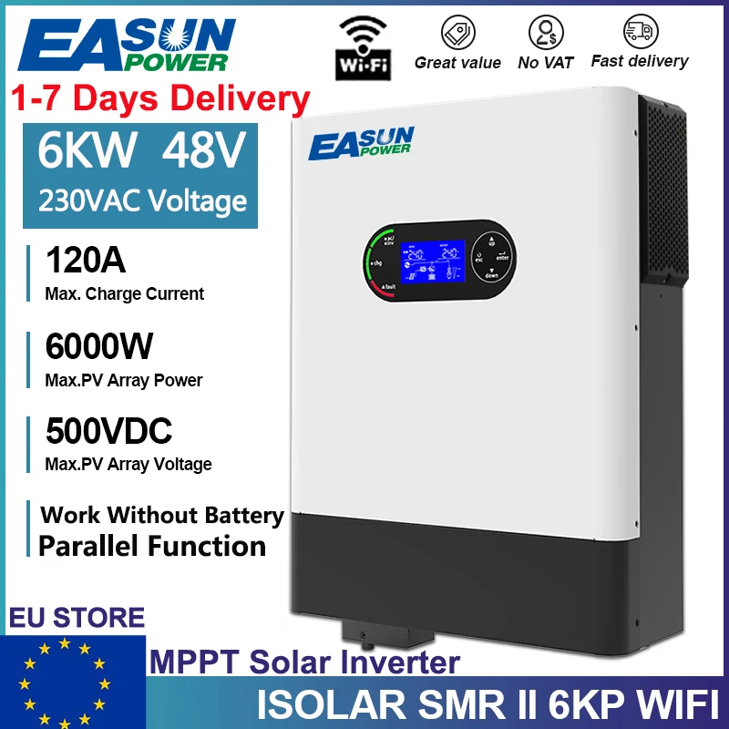 EASUN 3.2KW 6KW Inverter solare ibrido 24 v48v 230V 120A Mppt regolatore di carica solare Grid Tie Inverter con supporto WIFI parallelo