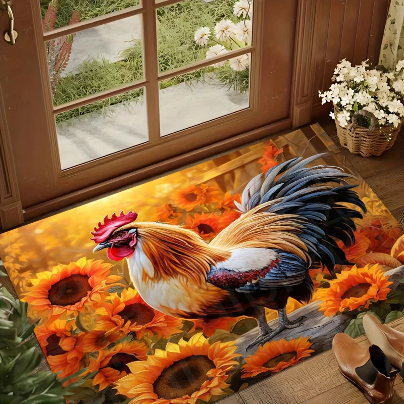 Rooster Kitchen Floor Mat Decor Chicken Farmhouse Kitchen Rugs Decorations for Home Decoration Bathroom Non-Slip Doormat Decor