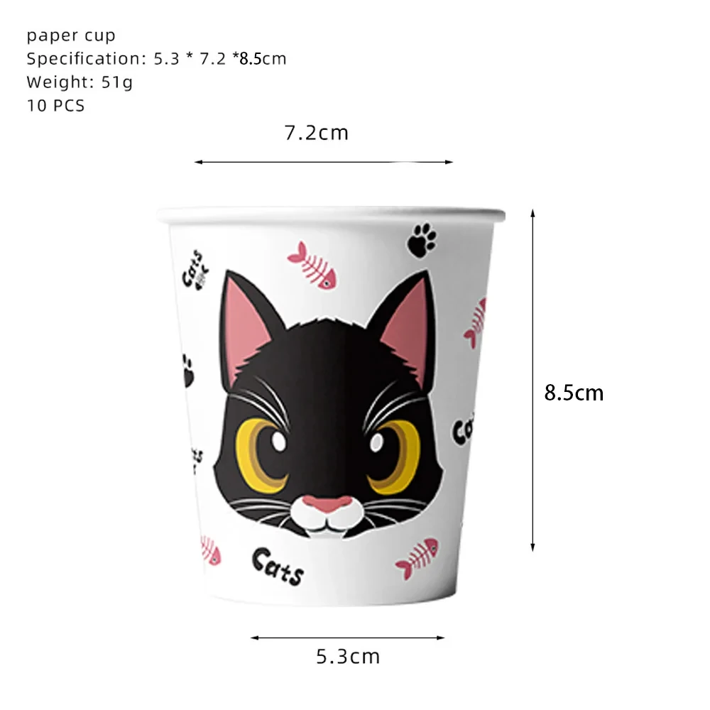 Bonito Pet Gato Preto E Branco Decoração Do Partido, Bandeja De Papel, Copo De Papel, Guardanapo De Papel Conjunto, Balão, Decoração Suprimentos, Férias