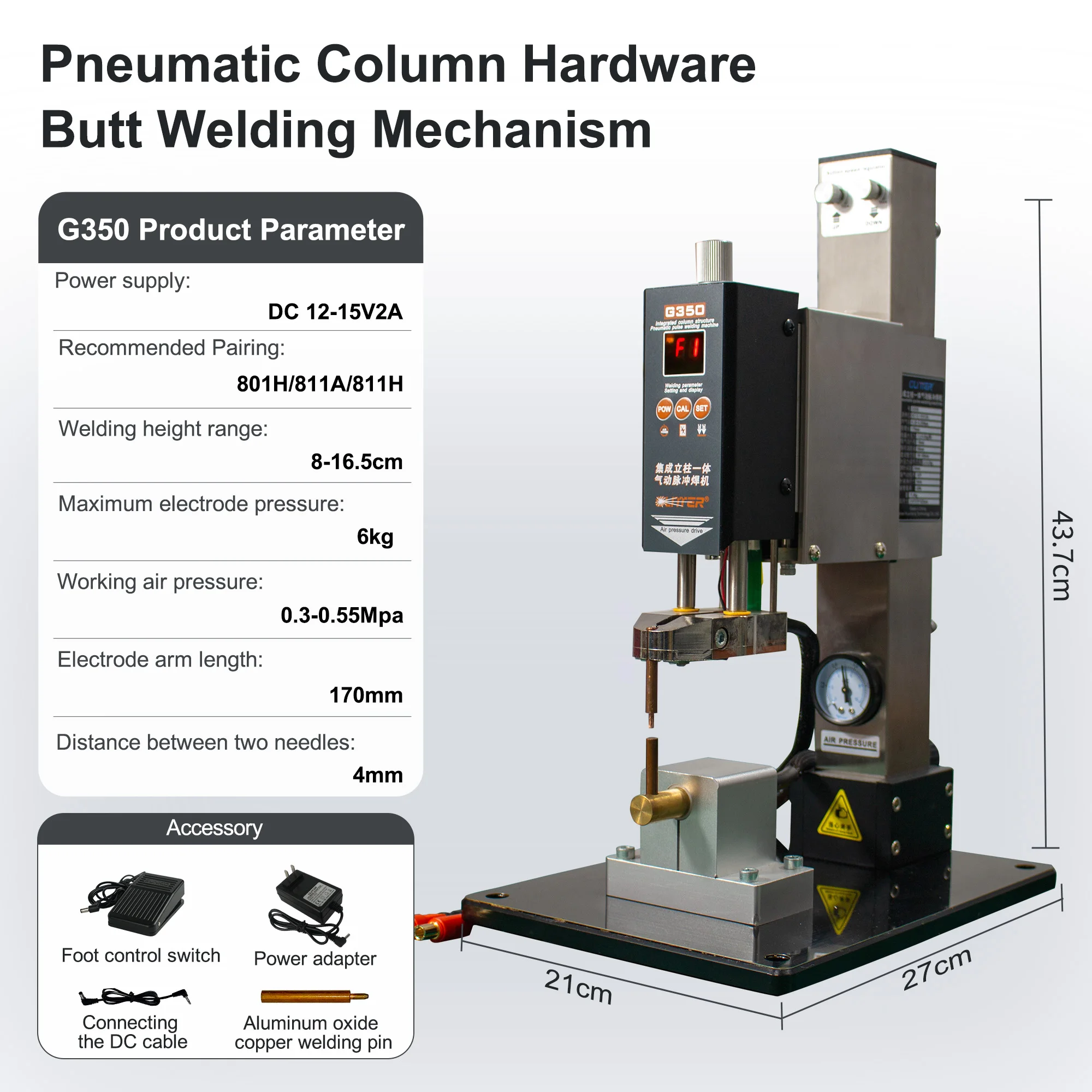 G350+811A+AIR2550 High Efficiency Spot Welder Integrated Column 42kw Pneumatic Pulse Welding Machine Butt Welding for Battery