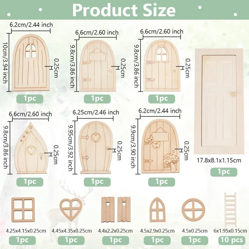 1 Set/23pcs Mini Dollhouse Door Kit Miniature Wooden Door Window Set Wooden Doors Miniature Furniture Ladders Door