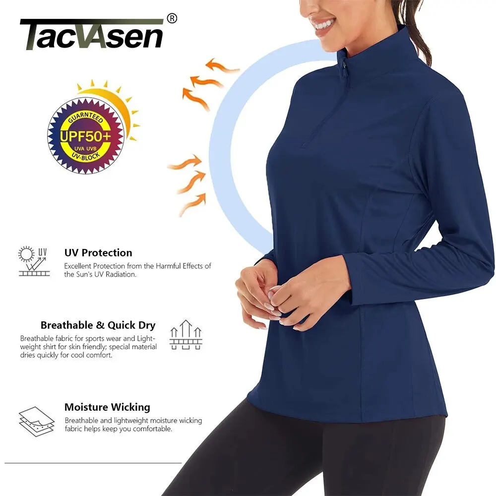 TACVASEN 1/4 Zip UPF50+ UV Sun Protection Quick Dry Womens Shirts Long Sleeve Workout Hiking Athletic Tee Shirts Rash Guard Tops