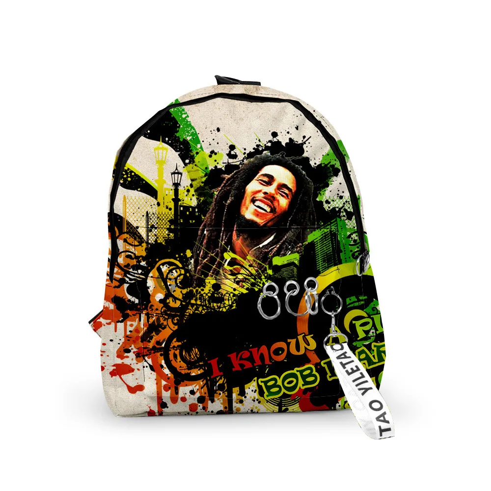 Hip Hop Youthful Bob Marley School Bags Notebook Backpacks Boys/Girls 3D Print Oxford Waterproof Key Chain Small Travel Bags