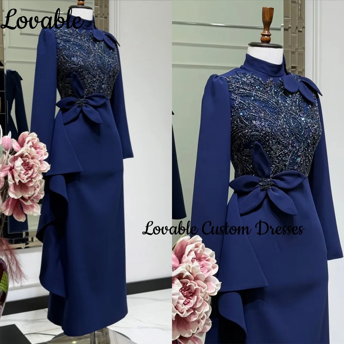

Dubai Wedding Party Dress Customize Scoop Neckline Column Beadings Dress Women Elegant Luxury Floor-Length Zipper Up Dresses For
