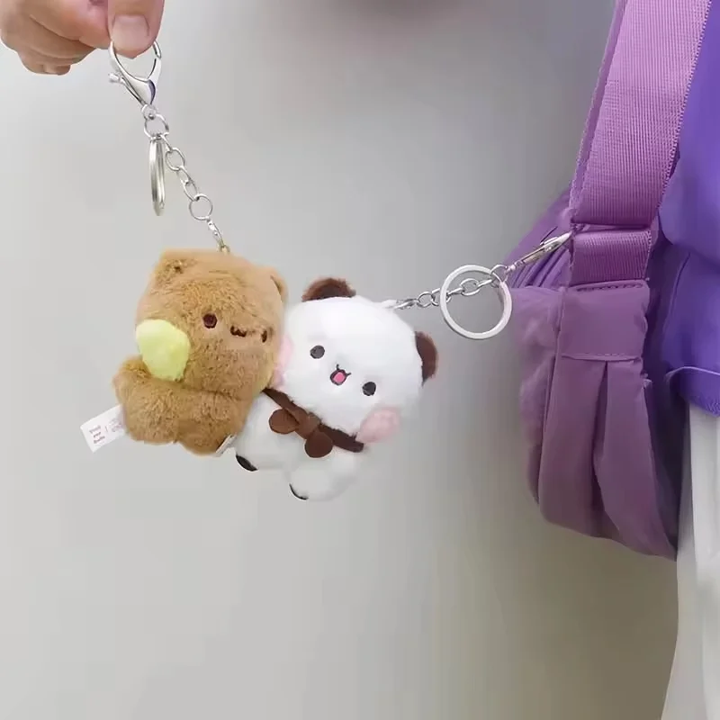 พวงกุญแจตุ๊กตาแพนด้าบูบูและเยียร์ 2 ชิ้น ตุ๊กตาแพนด้าการ์ตูนน่ารัก พวงกุญแจตุ๊กตาสำหรับติดกระเป๋าเป้ ของขวัญสำหรับคู่รัก