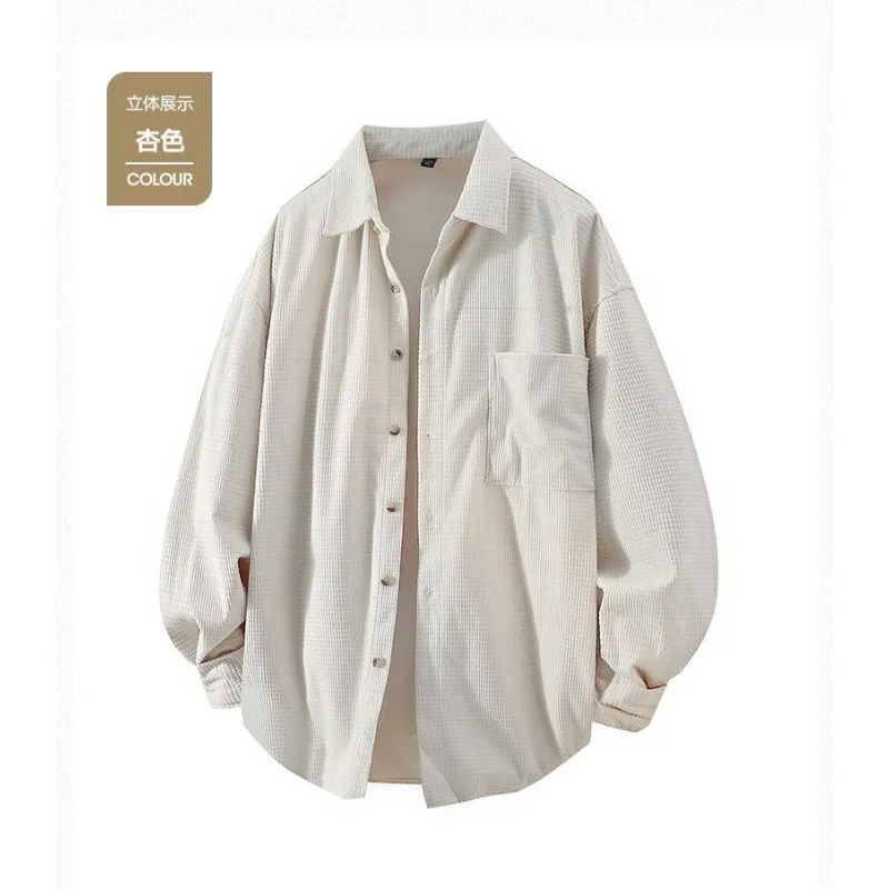 American Japanese Style Corduroy Pineapple Plaid Loose Long Sleeve Shirt Jacket Men Luxury Autumn Winter Trendy Casual Top