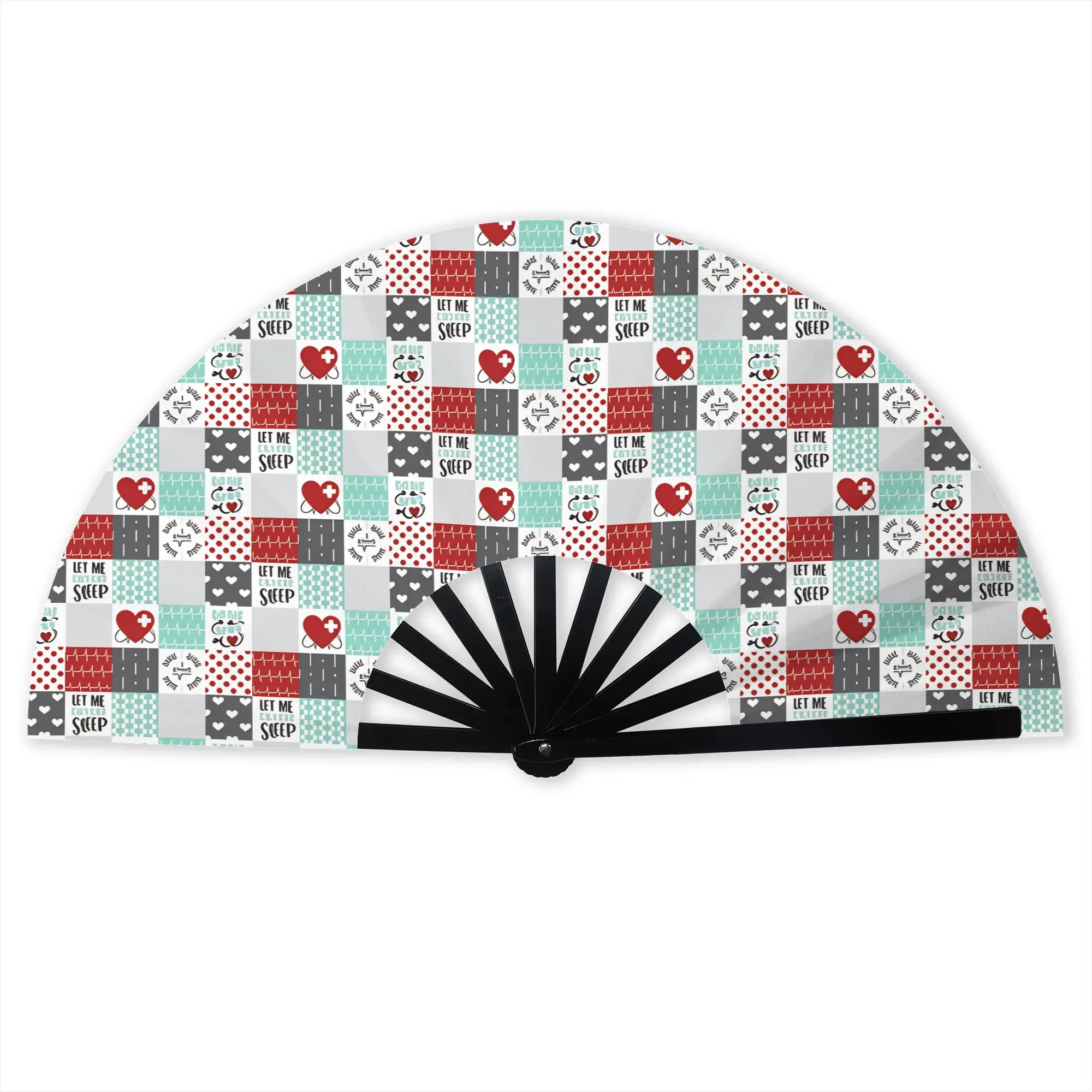 Nurse Patchwork Red And Aqua Hand Fan Promotional Gift Party  Durable Folding Fans Unique Bulk Pack Fan
