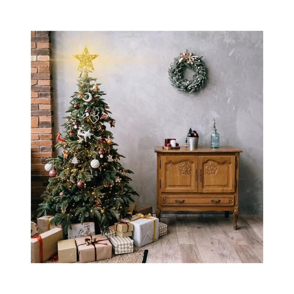 Arbre de Noël avec lumières LED, base en forme de ressort, 11.8 en effet x 9.85, arbre étoile creuse pour Noël, décoration de vacances du Nouvel An