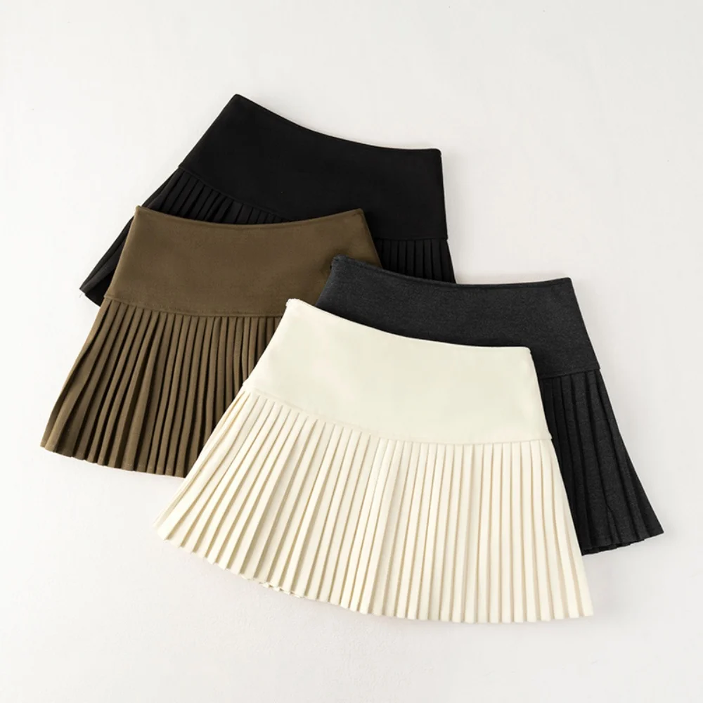

Women's Winter High Waist Pleated Skirt Wool Blend A Line Mini Skirt Petite JK Short Skirt