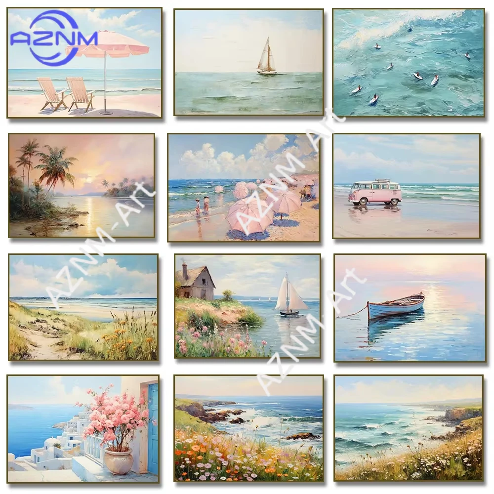1 Stück, Einzelnes Segelboot, Meereslandschaft, Küstensurfen, Leuchtturm, Palme, Leinwandgemälde, Retro-Poster, Wandkunst, Raumdekoration, Cuadros