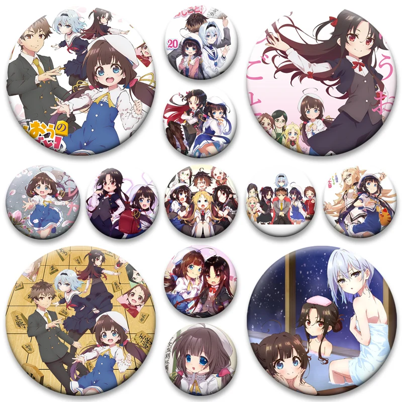 

Anime Ryuuou No Oshigoto! Pins Cute Cartoon Badge Kuzuryu Yaichi Sora Ginko Round Brooches for Backpack Accessorys Gifts