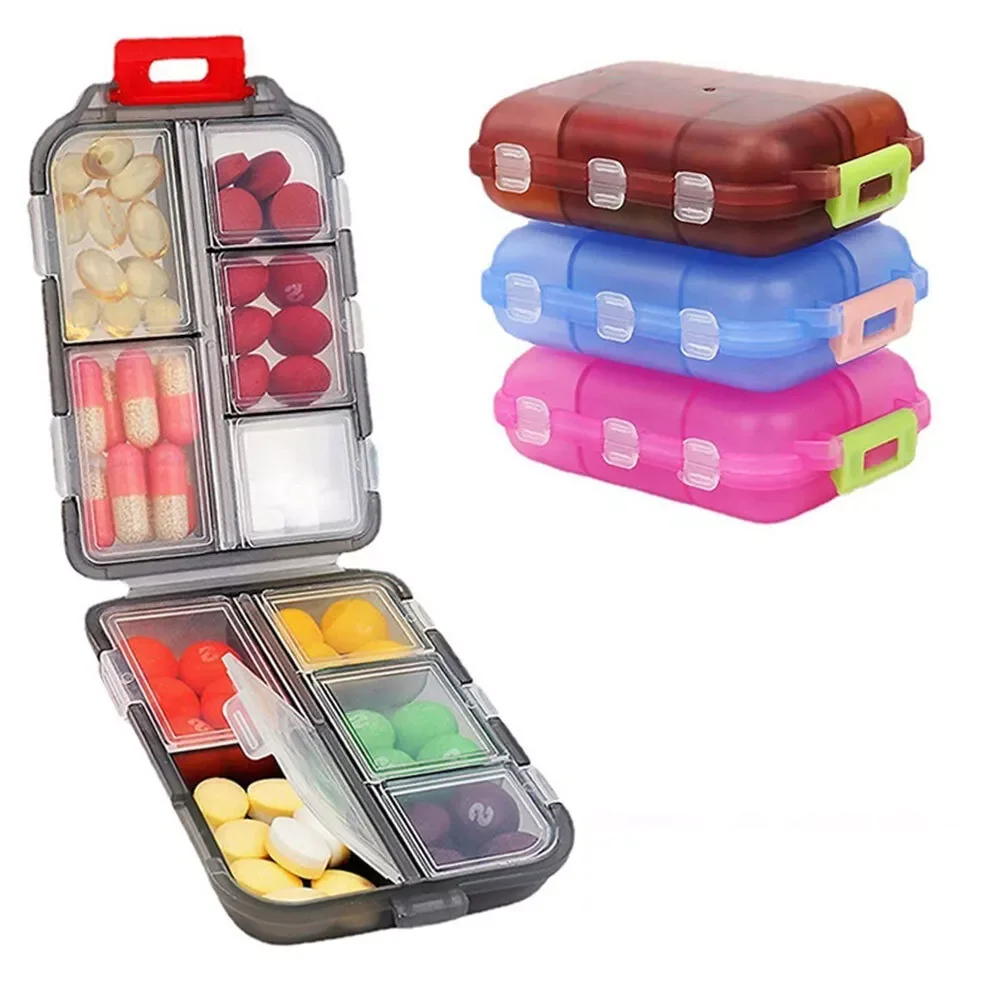 10 Grids Pill Case Small Weekly Travel Pill Organizer Portable Pocket Pillbox Dispenser for 7 Day Vitamin Container Medicine Box