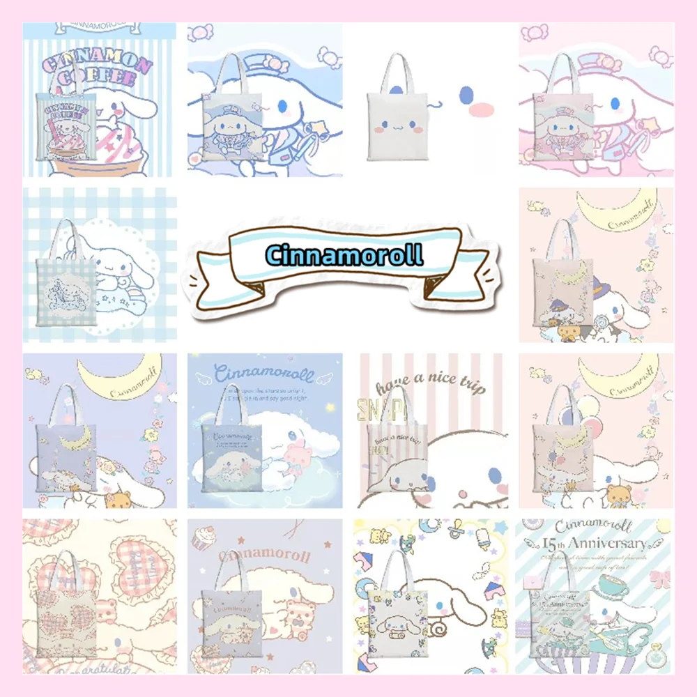 Sanrio Anime Figure  Cinnamoroll Kawaii Fresh Canvas Bag Women One Shoulder Simple Student Class Bag Girlfriend Holiday Gift