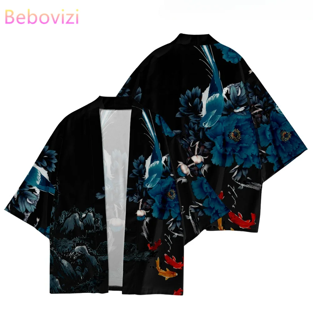 

Traditional Asian Clothing for Women and Men Three Quarter Sleeves and Cardigan KIMONO Chinese Painting Print Shirts Yukata