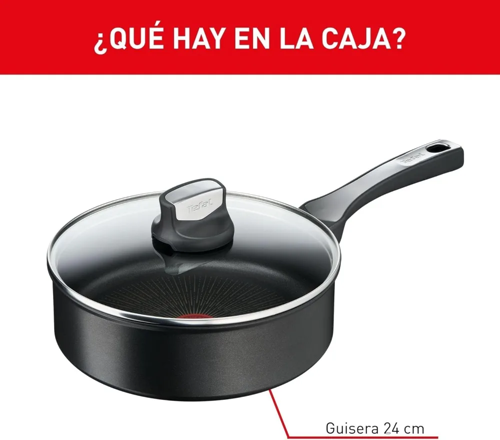 تيفال غير محدود - Sartén alta de 24 cm con revestimiento resistente، إشارة حرارية، apta para gas، vitroceramka، eléctricas