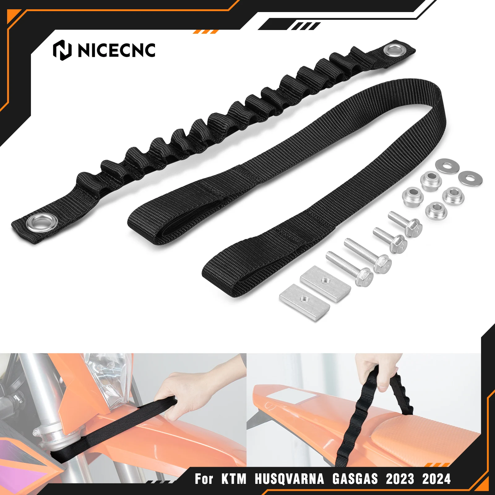 

NICECNC Front Rear Lift Pull Strap Kit For KTM EXC 300 SX125 SX-F 450 EXC-F 350 2024-2025 For Husqvarna TE300 FE350 GasGas EC300