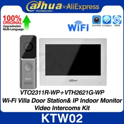 Dahua Original KTW02 Wi-Fi IP Video Intercom Kit include Villa Door Station VTO2311R-WP & Indoor Monitor VTH2621G-WP