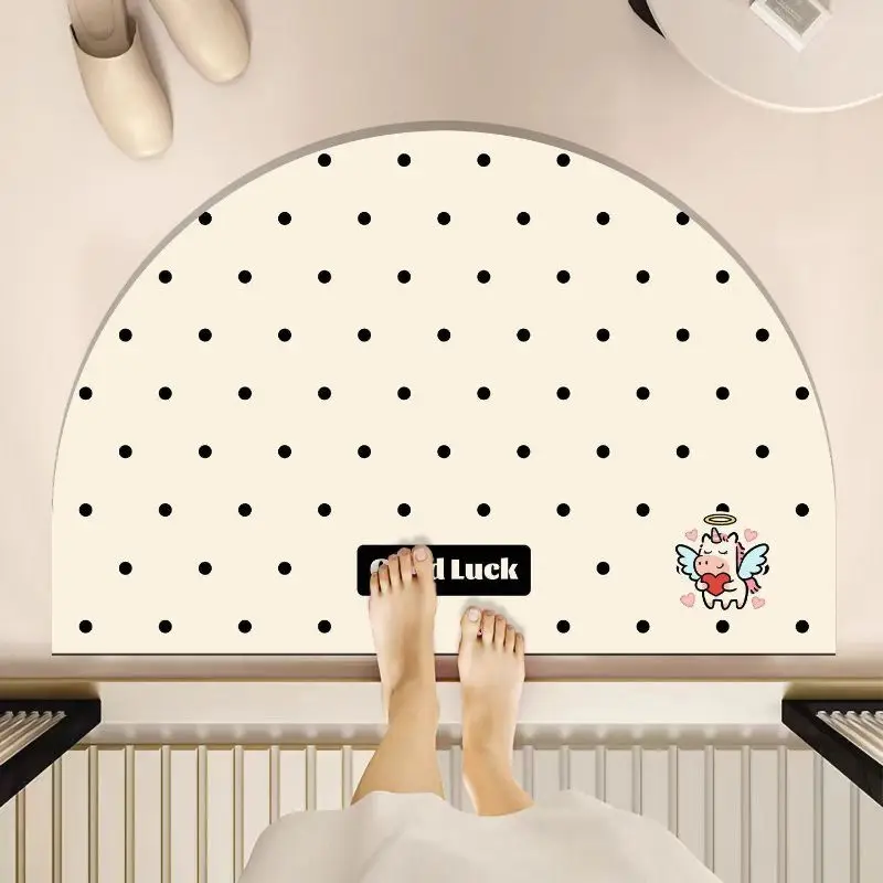 VIKAMA Minimalist Semi Circular Wave Point Cartoon Bathroom Mat, Water Absorbent Non Slip Quick Dry Cushioned Shower Rug