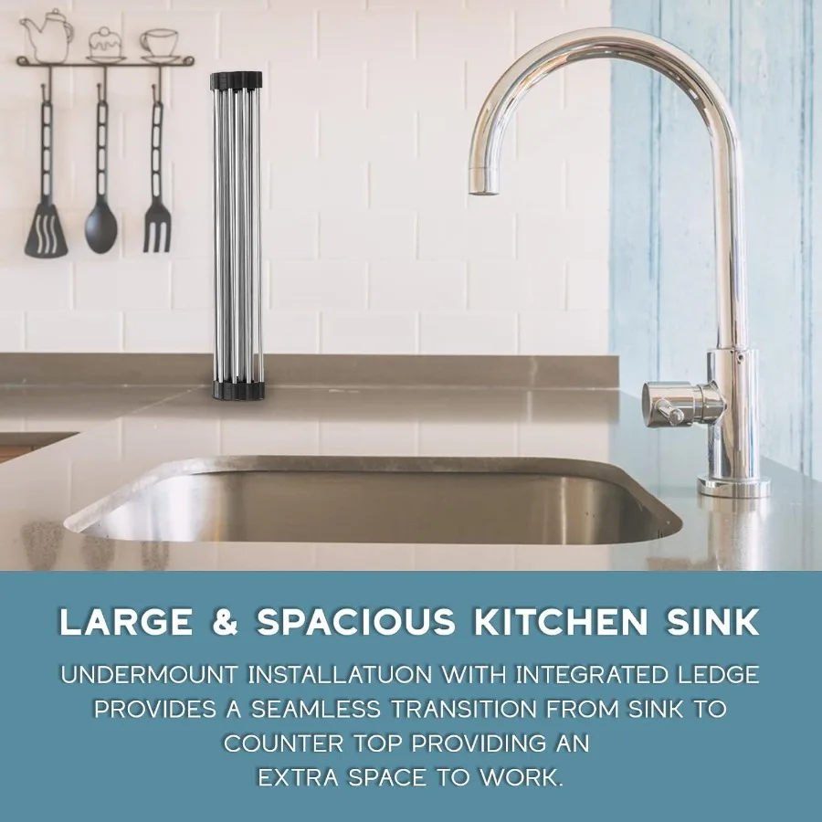 حوض مطبخ ذو وعاء واحد مقاس 23 بوصة مع استنزاف دائري لتجديد المطبخ الحديث - متين مقاس 18 من الفولاذ المقاوم للصدأ C