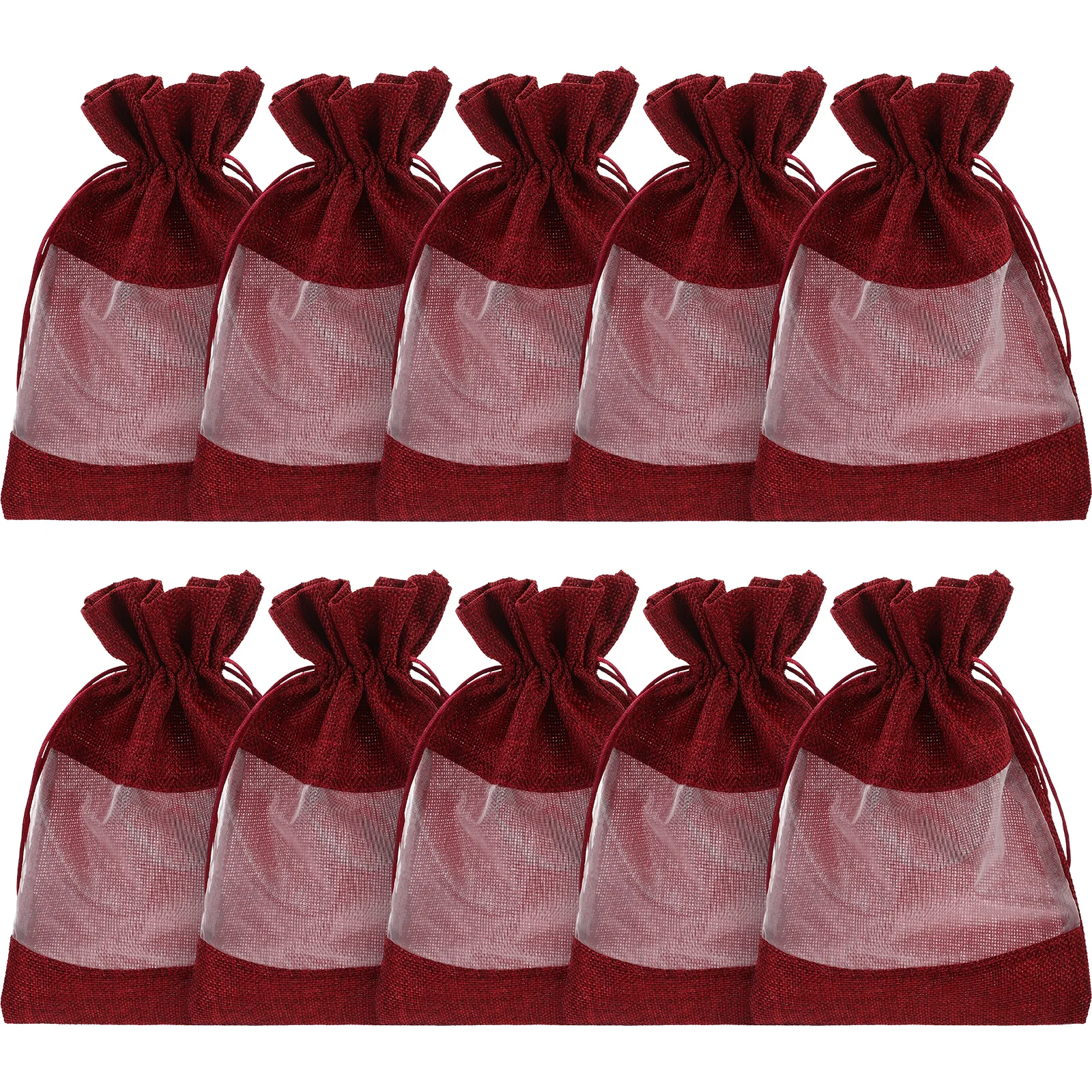 

10 Pcs Drawstring Burlap Bags 16x23cm Red Window Linen Gift Sachets for Wedding Party Favor Storage Jewelry Pouches