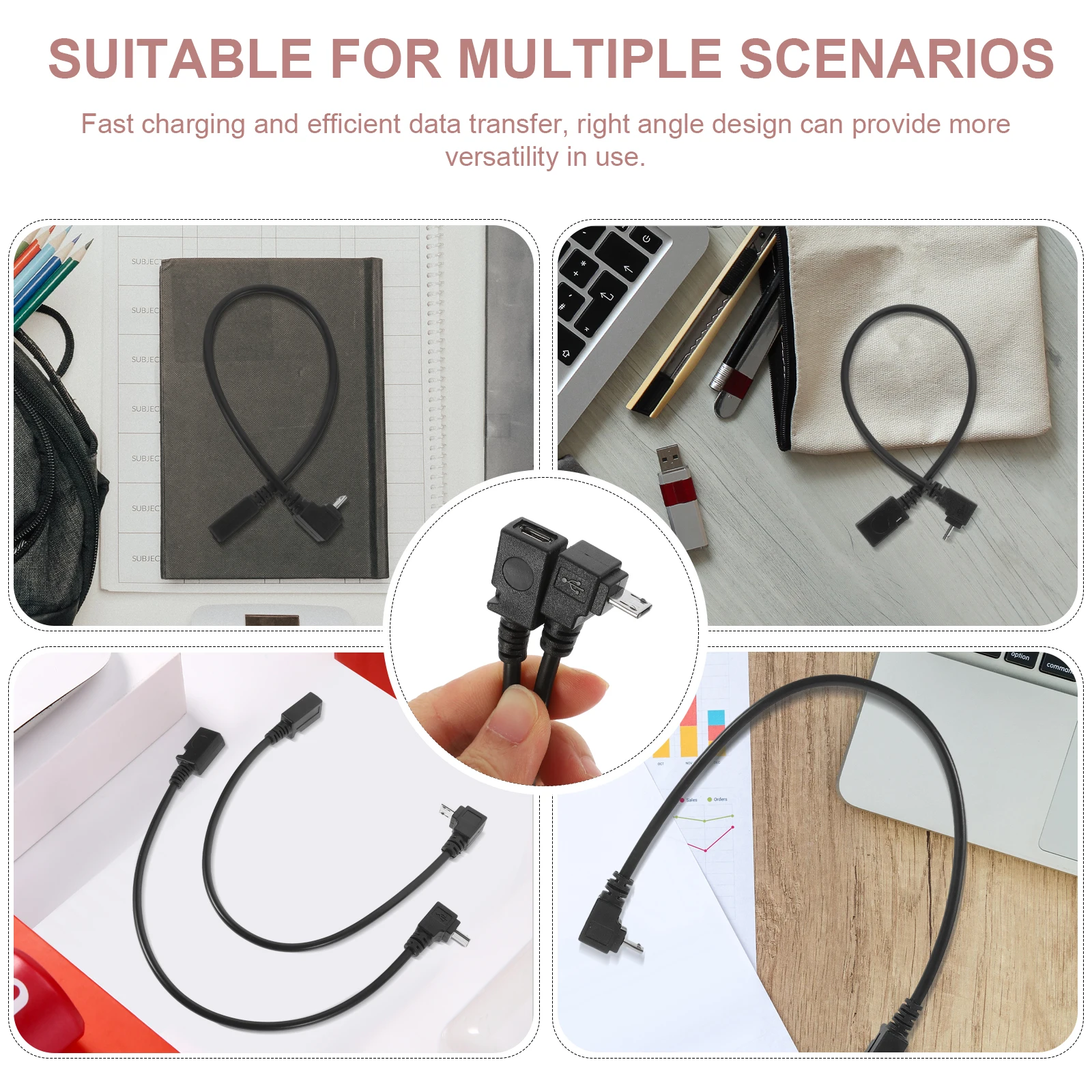 

2pcs 90 Degree Micro USB Cable Right Angle Charging Cord Fast Data Sync Short Micro USB Adapter Durable Oxygen-Free Copper