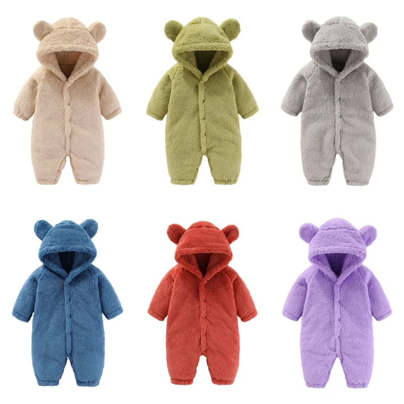 Autumn Cartoon Bear Style Winter Long Sleeve Baby Boys Girls Rompers Toddler Kids Playsuit Jumpsuits Overall Baby Clothes 0-12M